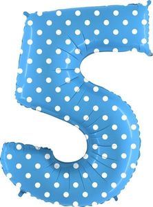 40IN BLUE WITH WHITE SPOTS NUMBER 5 FOIL BALLOON