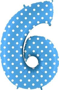 40IN BLUE WITH WHITE SPOTS NUMBER 6 FOIL BALLOON