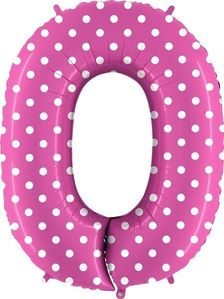 40IN PINK WITH WHITE SPOTS NUMBER 0 FOIL BALLOON