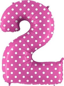40IN PINK WITH WHITE SPOTS NUMBER 2 FOIL BALLOON