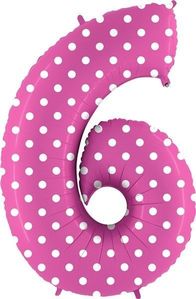 40IN PINK WITH WHITE SPOTS NUMBER 6 FOIL BALLOON