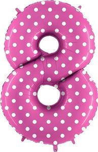 40IN PINK WITH WHITE SPOTS NUMBER 8 FOIL BALLOON