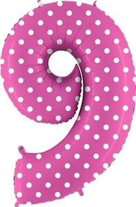 40IN PINK WITH WHITE SPOTS NUMBER 9 FOIL BALLOON